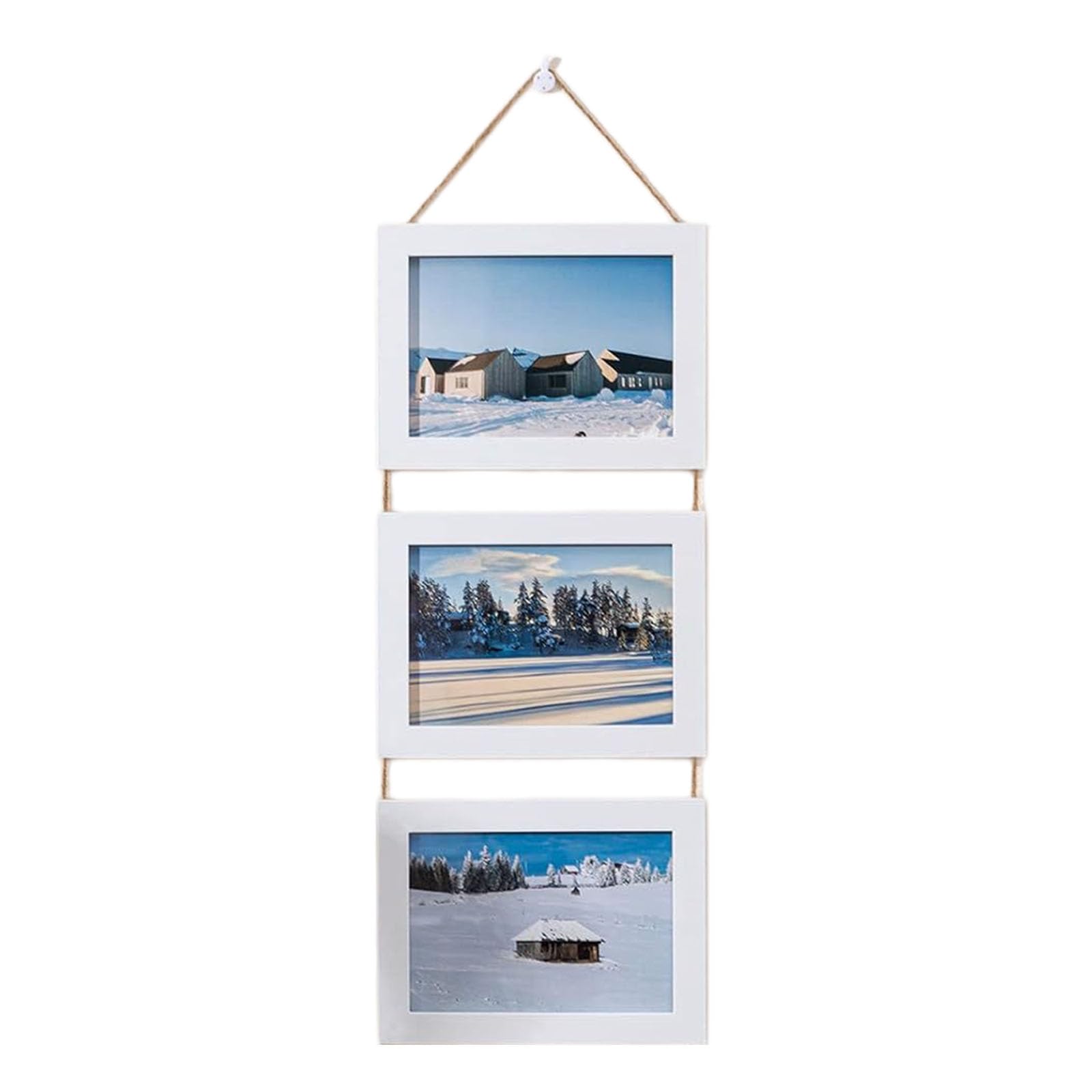 PANGBOER Hanging Collage Picture Frames Wall Decors, 3 Opening Rustics Wood Frame with Rope Wood Multi Picture Frames Gifts Collage Wall Decor