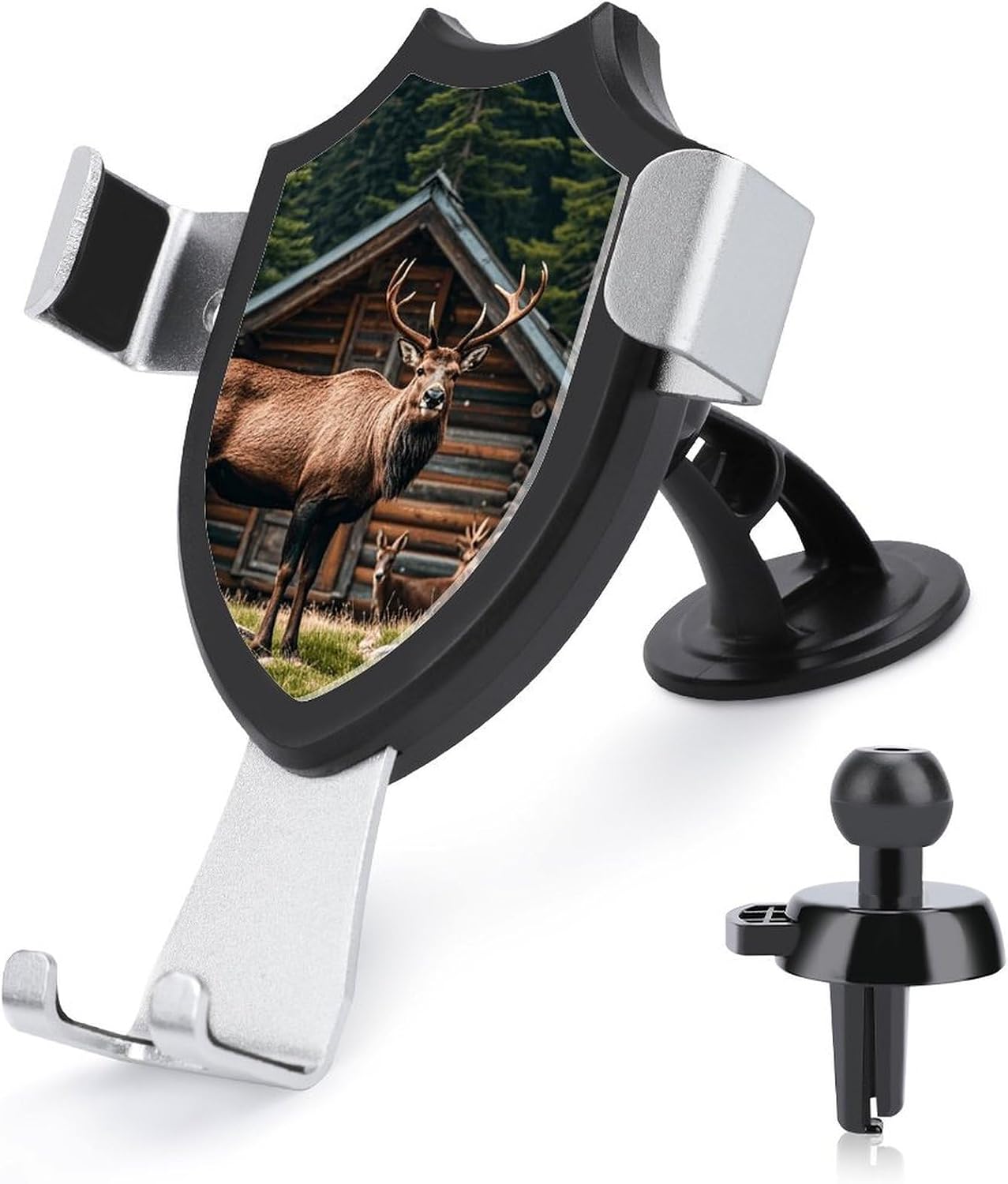 3 in 1 Universal Car Phone Mount Adjustable Suction Cup Mountain Cabin Moose Cell Phone Holder with Metal Hook Clip for Vent Windshield Dashboard Car Accessories Auto Interior Decoration Gift