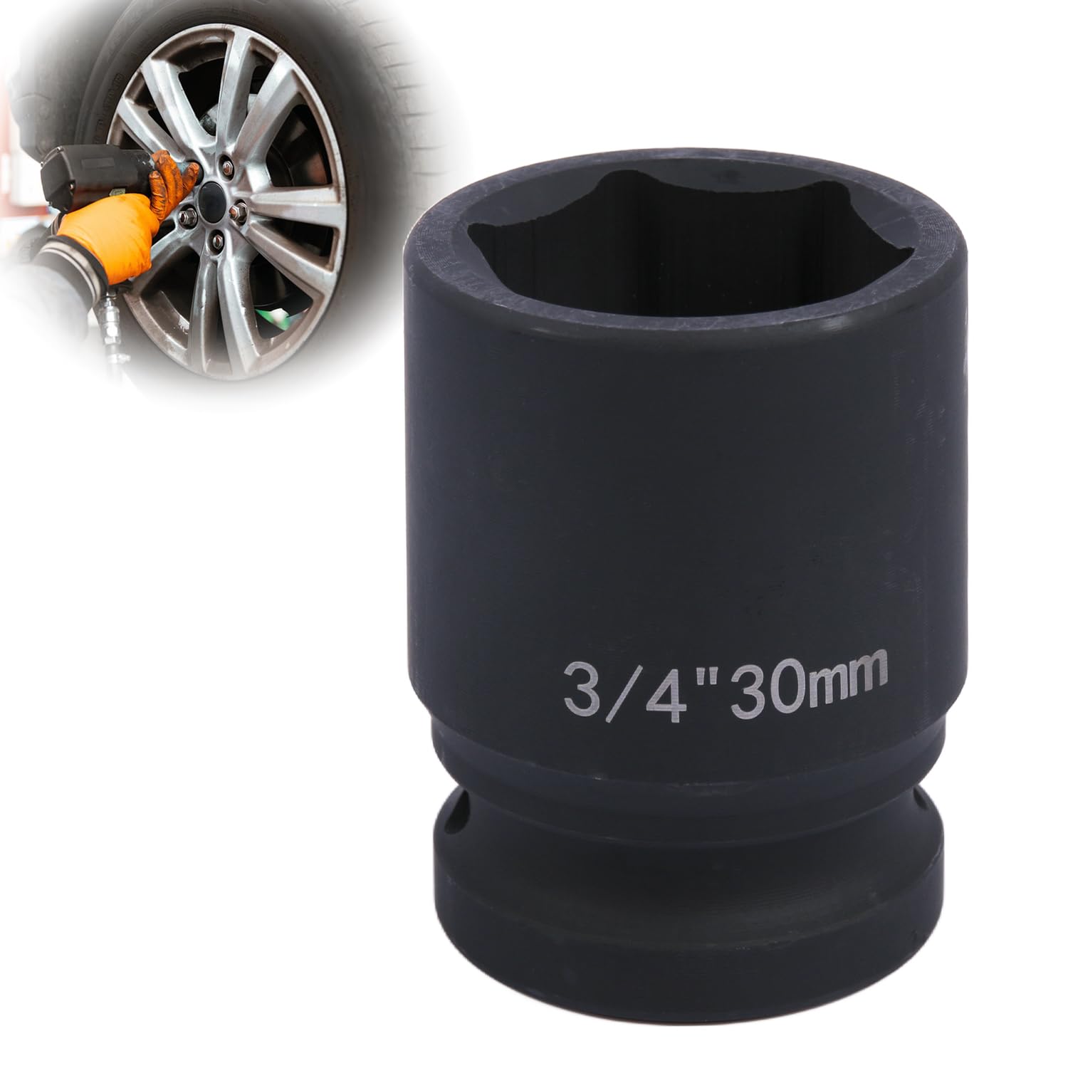 Deep 6-Point Impact Socket 3/4" Drive 30mm,Chrome Molybdenum Steel, Anti-Rust Metric Hex Socket for Car Repairs and Impact Wrench