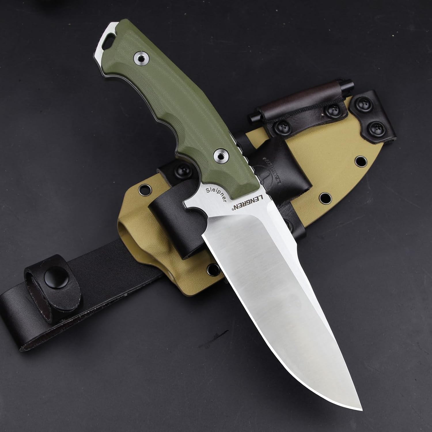 LENGREN【Tank 12 Inches 7.8MM THK Full Tang Heavy Fixed Blade Multifunctional Tactical Knife Sleipner Steel G10 Handle Kydex Sheath And Magnesium Rod For Camping Hiking Hunting (Black)