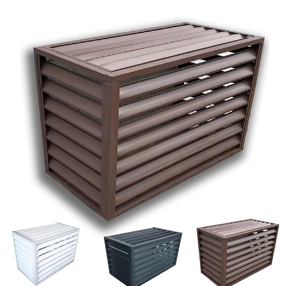 Osłona klimatyzatora zewnętrznego, aluminiowa kratka do klimatyzatorów i pomp ciepła, brązowa, żaluzjowa osłona do ogrodu, ochrona przed warunkami atmosferycznymi, do sprzętu outdoorowego (1,5 szt.)