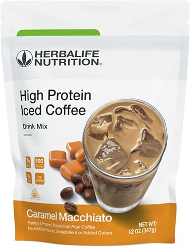 HERBALIFE NUTRITION - Mezcla de bebidas de café helado con alto contenido de proteínas (Macchiato de caramelo, 12 onzas, 12.24oz), energía y