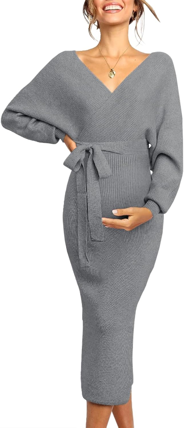 Chang Yun Maternity Nursing Dress Sweater Dress for Women Wedding Guest Dress Baby Shower Maternity Photoshoot Outfits Dark Gray
