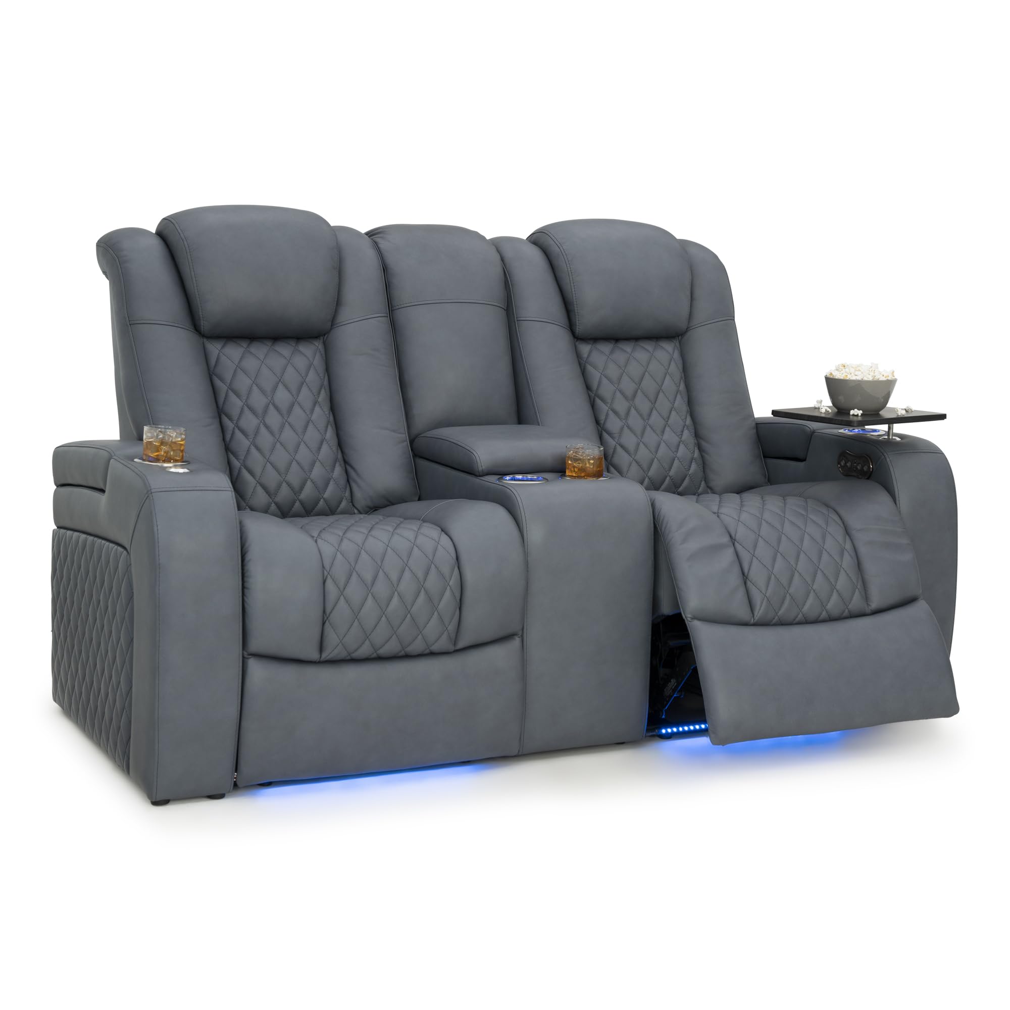 Seatcraft Anthem Italian Leather Loveseat w/Storage Console, Living Room, Power Headrest, Power Recline, Smokey Blue