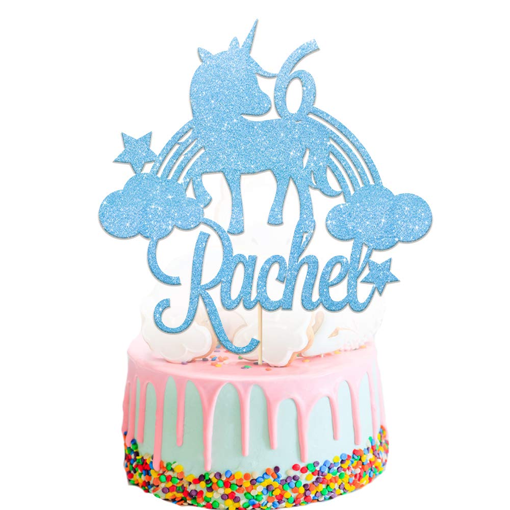 Personalised Unicorn Cake Topper Multicolor Cake Decoration with Unicorn Design Custom Any Name & Age Birthday Cake Topper 1st 3th 7th 13th 15th 18th 21st 30th (Baby Blue)