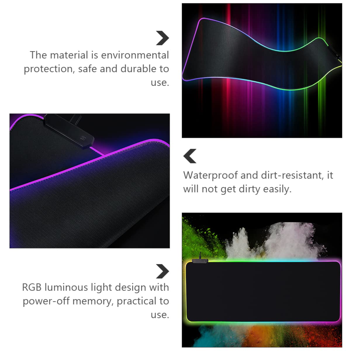 Tappetino per Mouse LED Rgb 800x300 Mm Nero in Gomma | Resistente All’acqua e Sporco, Memoria Spegnimento, Spandex Finitura Luminosa