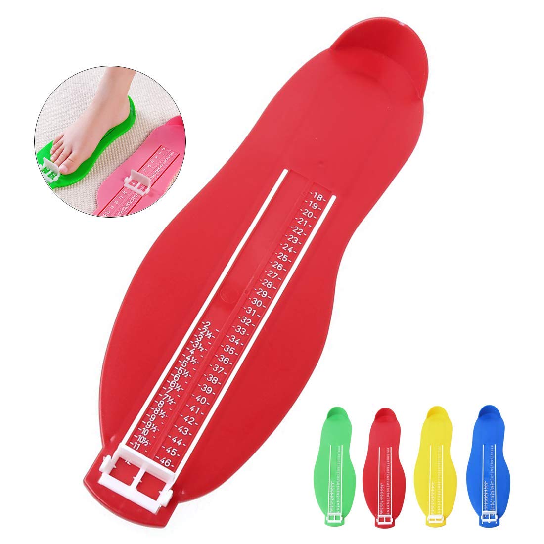 Pédimètre Adulte et Enfants - Pointure Chaussure Mesurer Pied Dispositif de Mesure pour Déterminer la Pointure 18 à 47 (Rouge)