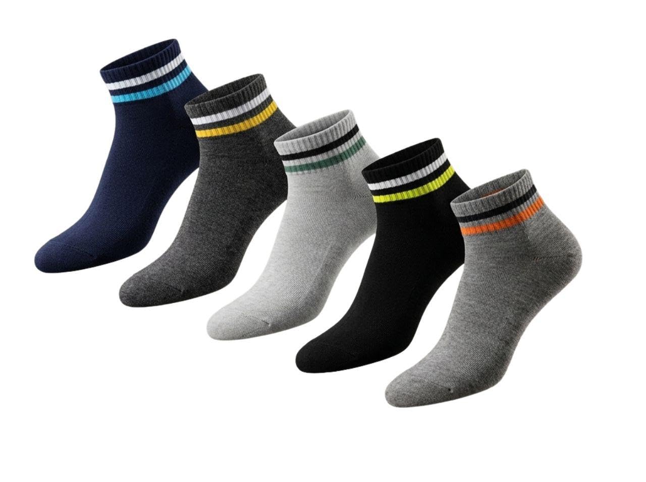 Premium Ankle Socks | Breathable Cotton-Rich Sports Socks | Comfortable Striped Crew Socks for Walking, Running, Gym & Everyday Wear | Pack of 5-image-22