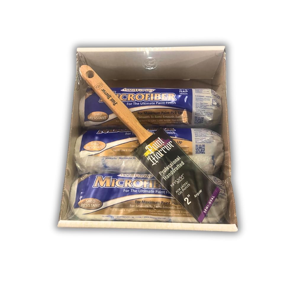Paint Warrior PROPACK includes 3 x Arroworthy 9/16 NAP 3 PACK + 2" Paint Warrior long handle angled brush