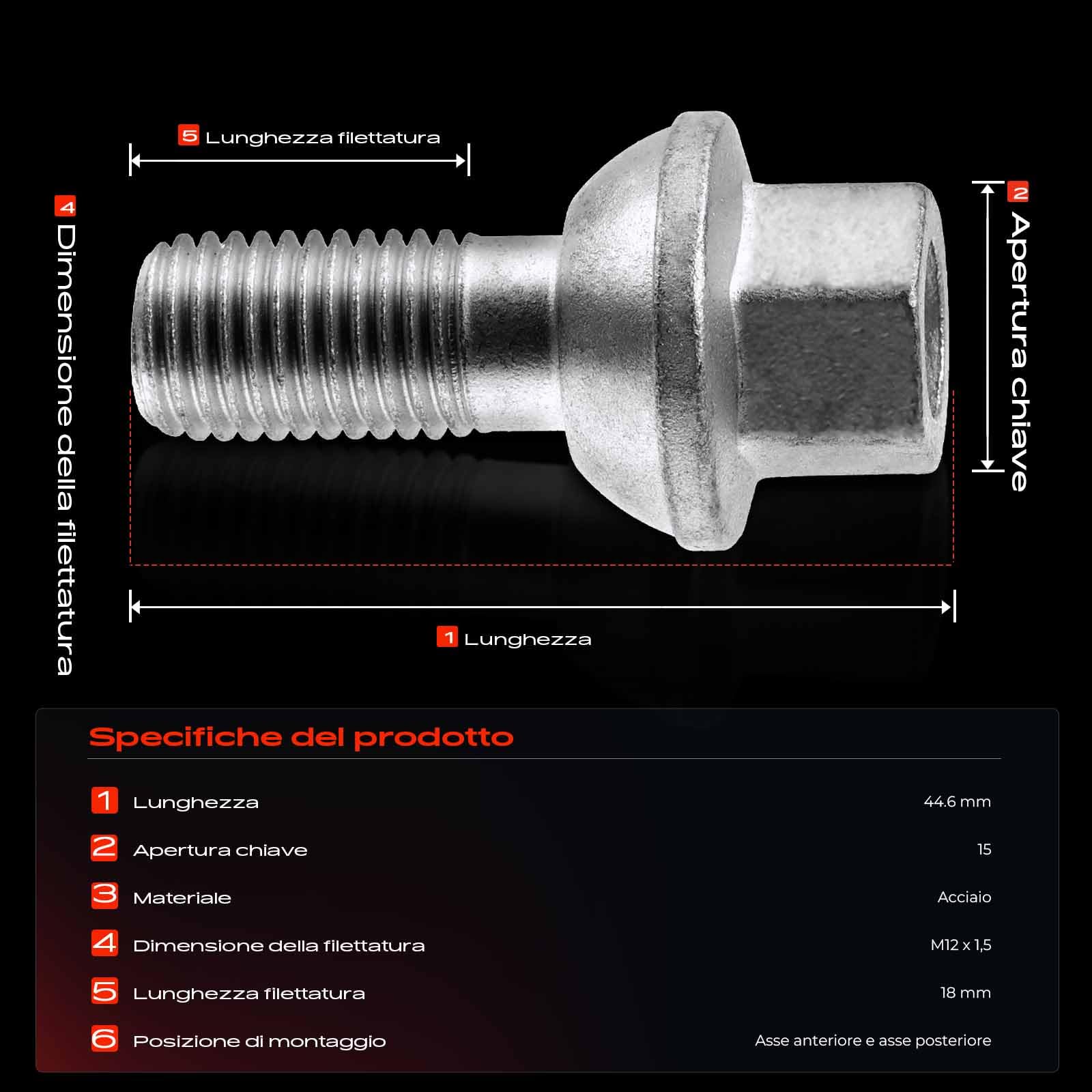 Frankberg 12 bulloni per ruote viti per ruote anteriori e posteriori | Compatibile con: Fortwo Cabrio 451, Fortwo Coupé 451