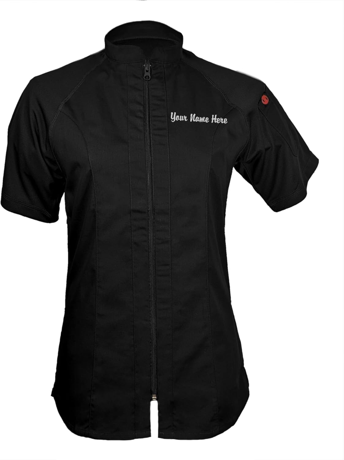 ChefsCloset Personalized Women's Modern Short Sleeve Chef Coat – Embroidered Jacket with Center Zip and Mesh Panels