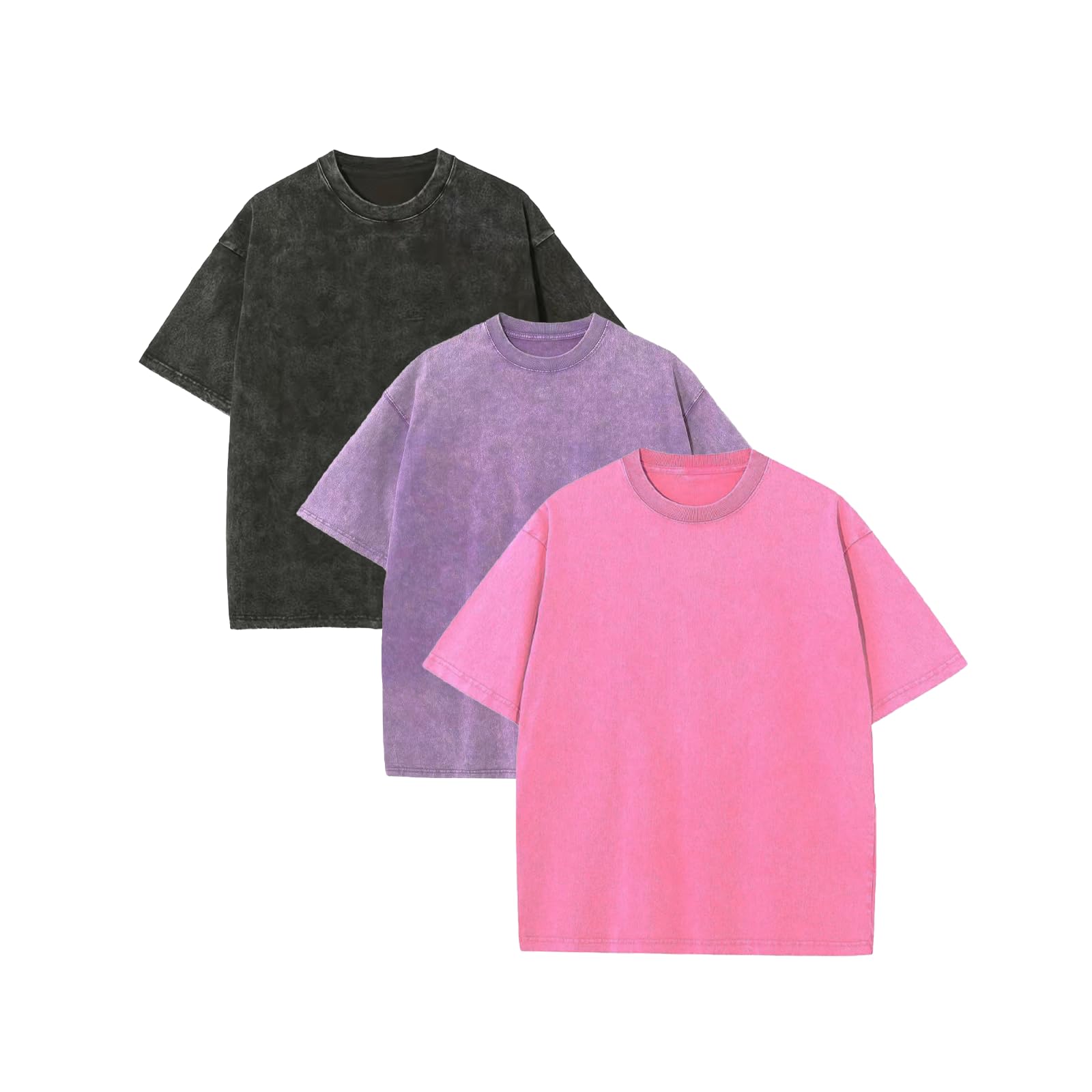 Camiseta de algodón de gran tamaño para mujer, estilo vintage, lavada, pesada, 230 g/m², lavado ácido, ajuste holgado, cuello redondo, manga corta