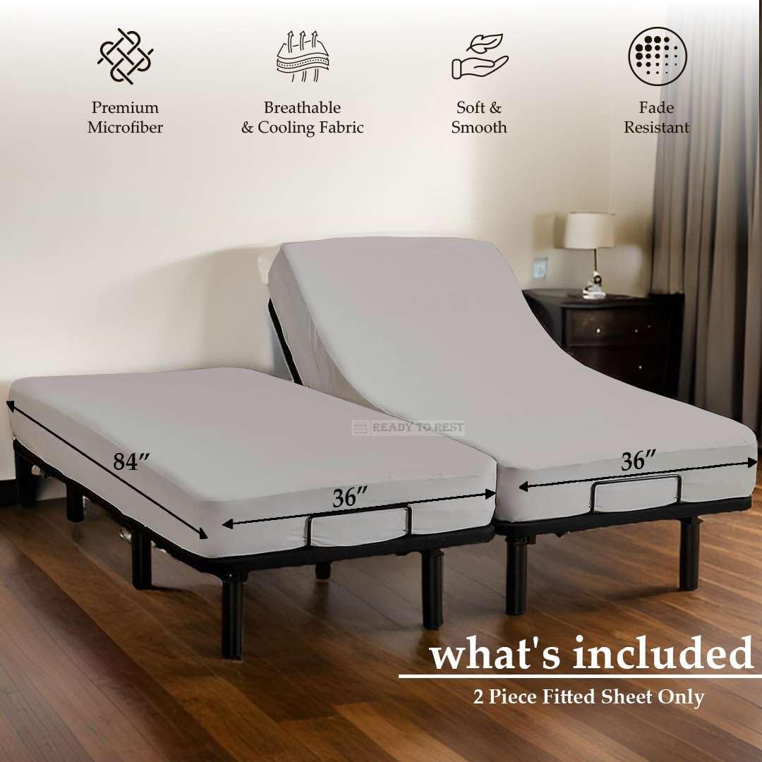 Split California King Fitted Sheets 2 Piece, Fits Mattress Between 10 to 16 inches, Extra Soft and Wrinkle Free, Comfy Breathable & Cooling, Dual Adjustable Bottom Sheet, Silver Grey