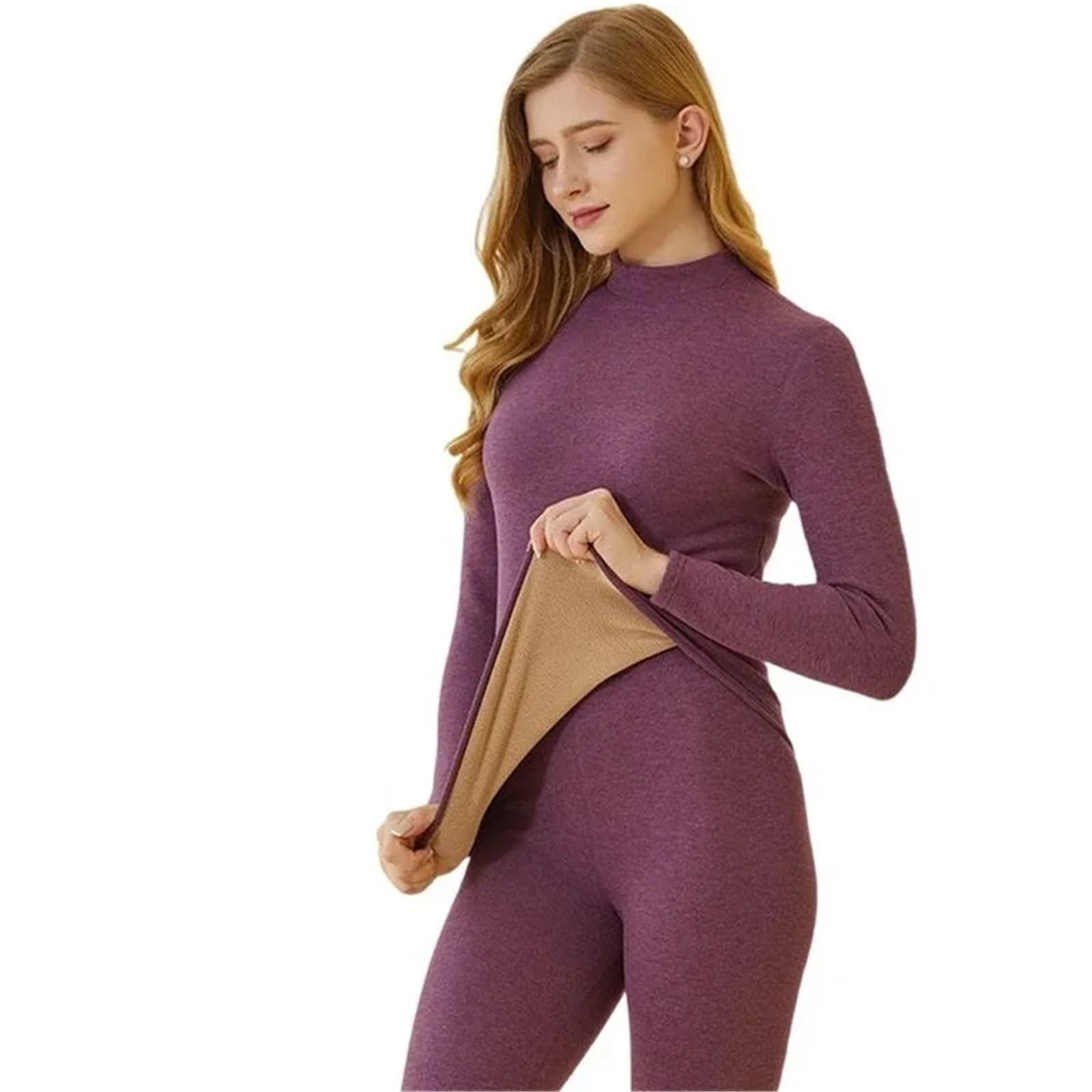 Set Termici per Donna Intimo Termico da Donna Invernale Set Intimo Spesso 2 Pezzi Mutandine e Canottiere Mutande Lunghe da Donna Intimo Termico Donna Traspirante Set(Purple,XXL)