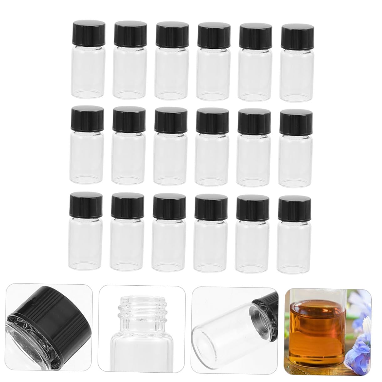 IMIKEYA 30 Fiale di Vetro Trasparenti da 20ml con Coperchio, Bottiglie Campione per Oli Essenziali e Reagenti, Flaconi Scientifici con Fondo Piatto e Collo Liscio, Uso da Laboratorio