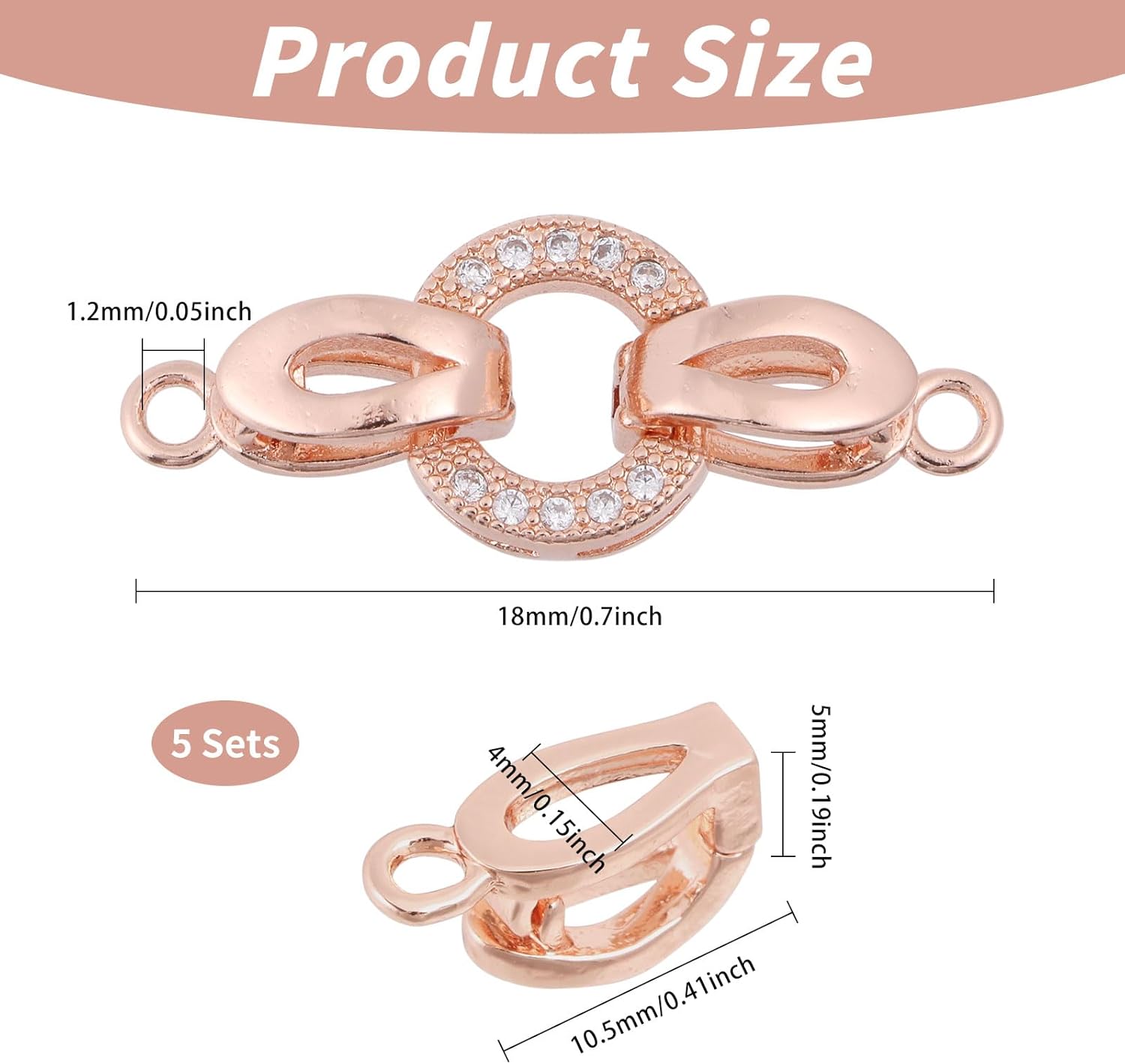 CHGCRAFT 5 Sets Rose Gold Brass Micro Pave Cubic Zirconia Fold Over Clasps Oval Shaped Long-Lasting Mixed Color Clasps for Bracelet Necklace Anklets Jewelry Making Pendant Connector - Image 2