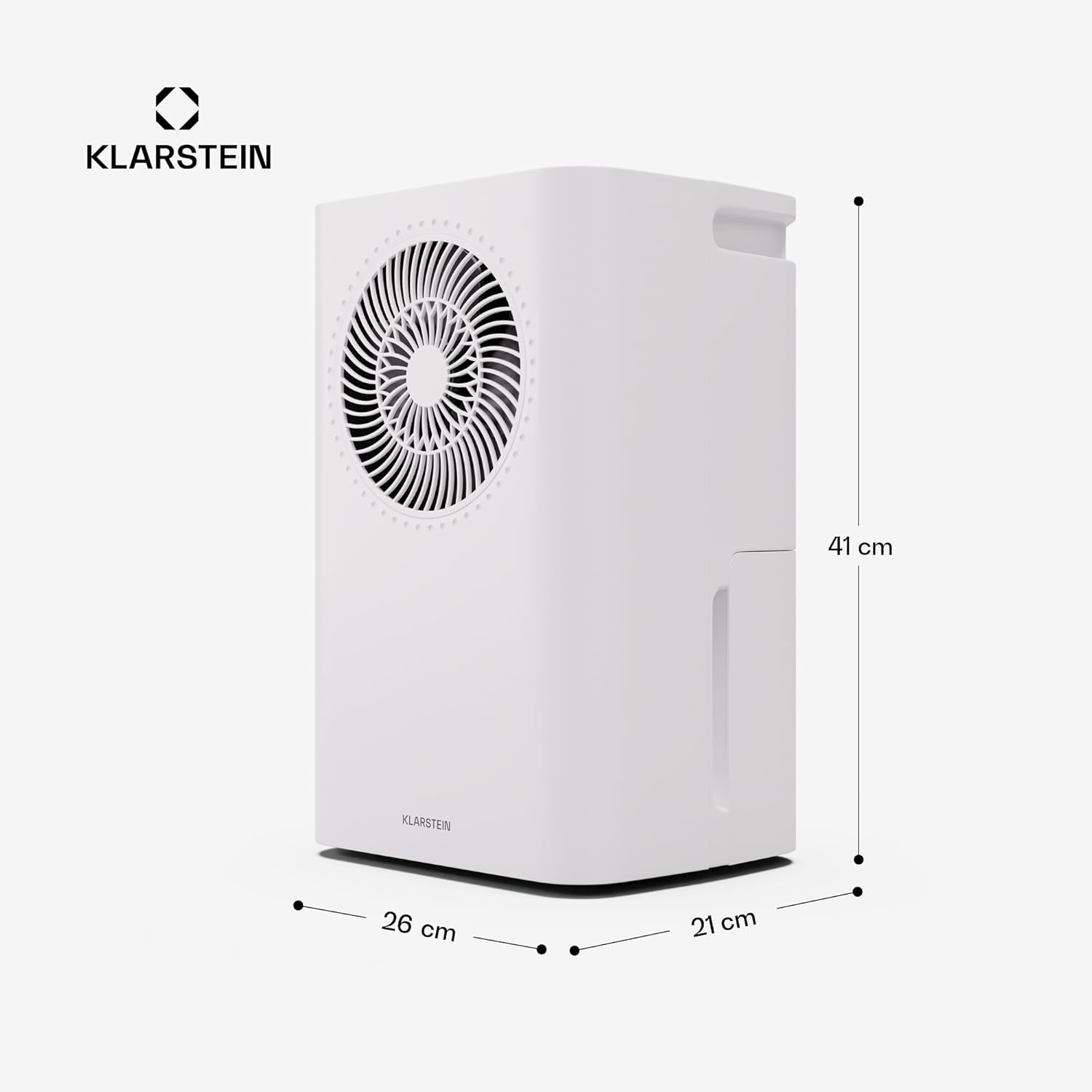 Klarstein CircleDry 16L Smart Dehumidifier with dimensions labeled