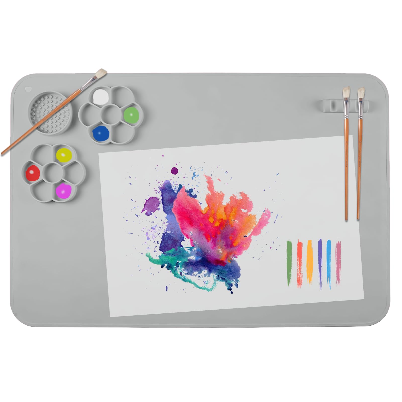 SOQKEEN Silicone Craft Mat 24"x16" – Large Non-Stick, Heat Resistant Art Mat for Painting, Watercolor, Clay, Cutting & DIY Projects (Light Grey)