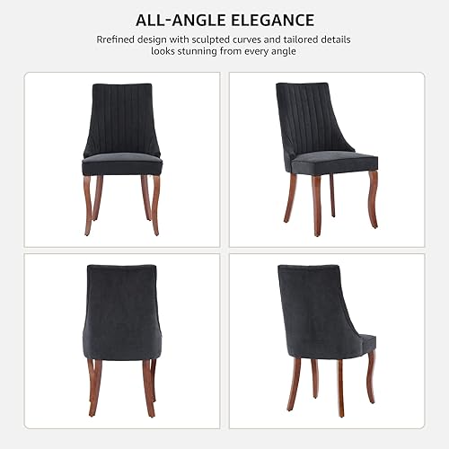 Miniatura 6 de Mid-Century - Juego de 2 sillas de comedor modernas, tapizadas de tela con canal copetudo, Sillas de Comedor con patas curvadas de madera maciza, 05