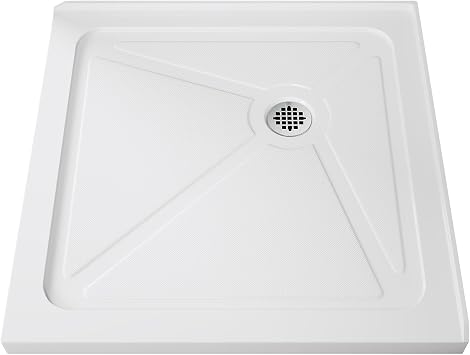 ELEGANT Shower Base 34 in. D x 34 in. W x 3 in. H, Stainless Steel Drain, Double Threshold Anti-Slip Acrylic Shower Pan in White
