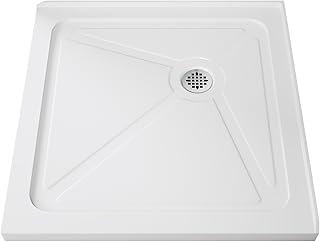 ELEGANT Shower Base 34 in. D x 34 in. W x 3 in. H, Stainless Steel Drain, Double Threshold Anti-Slip Acrylic Shower Pan in White