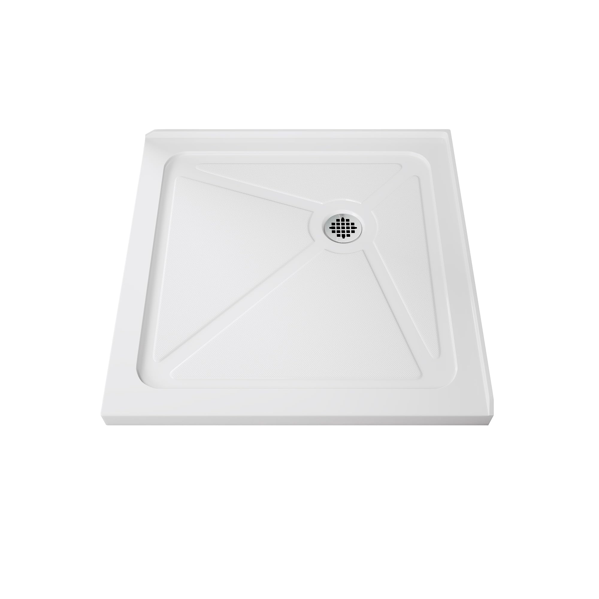 ELEGANT Shower Base 34 in. D x 34 in. W x 3 in. H, Stainless Steel Drain, Double Threshold Anti-Slip Acrylic Shower Pan in White
