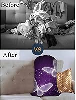 Vista 5 de Swono Bolsas de lavandería con diseño de mariposas moradas de 28 x 40 pulgadas, cesta de lavandería mágica con destellos de animales voladores