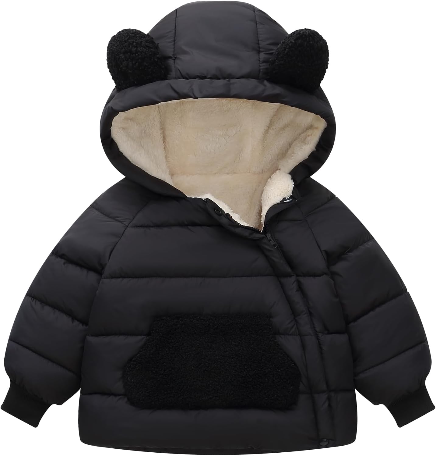 Happy Cherry Toddler Winter Puffer Fleece Hooded Jacket Cute Warm Coat 1-6Y