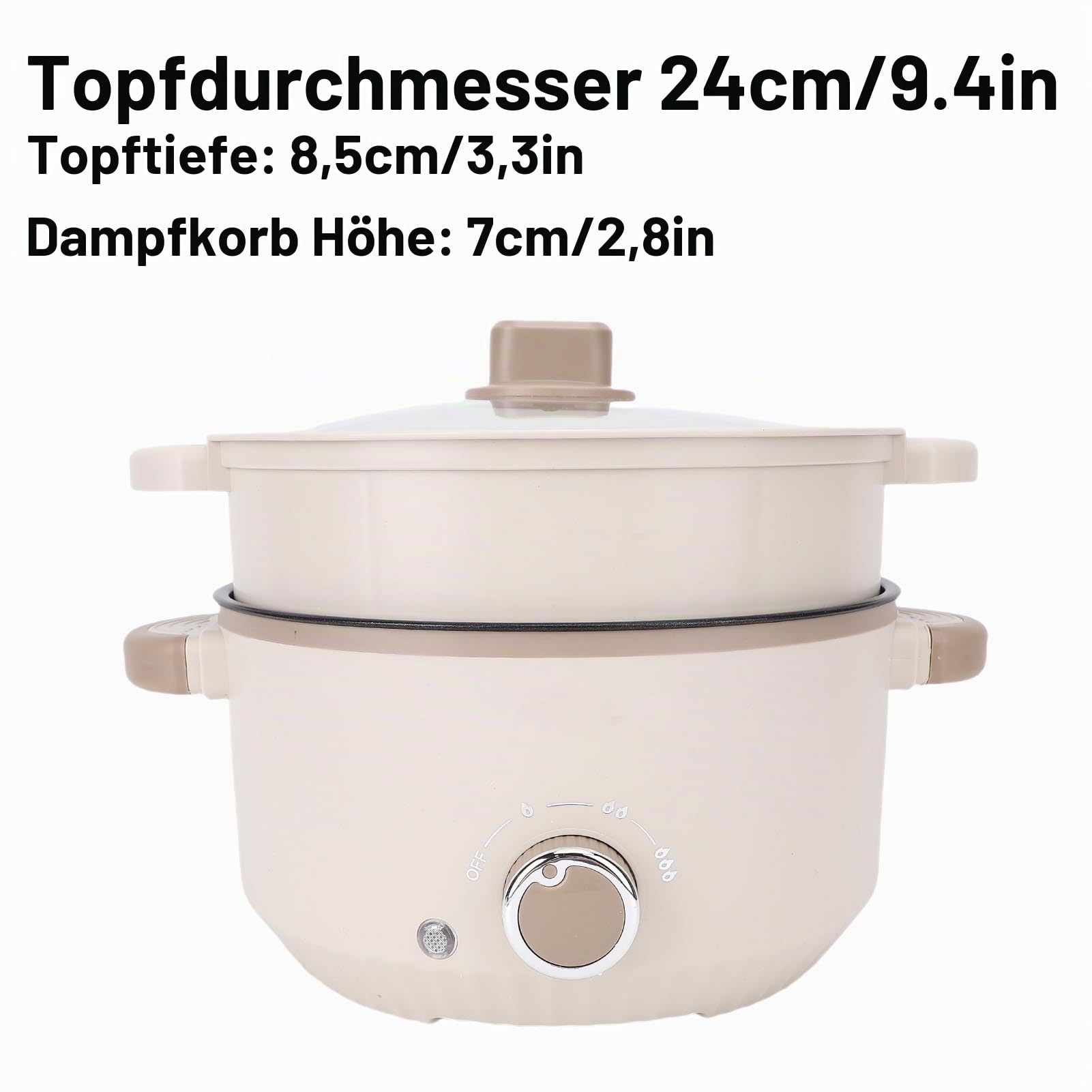 Multicooker -Elektretopf, Anti -Stick -Beschichtung Elektrischer Ramenkocher mit Dampfkorb für Nudel -Ramen -Nudeln Gemüse (EU-Stecker 220 V 60 Hz)
