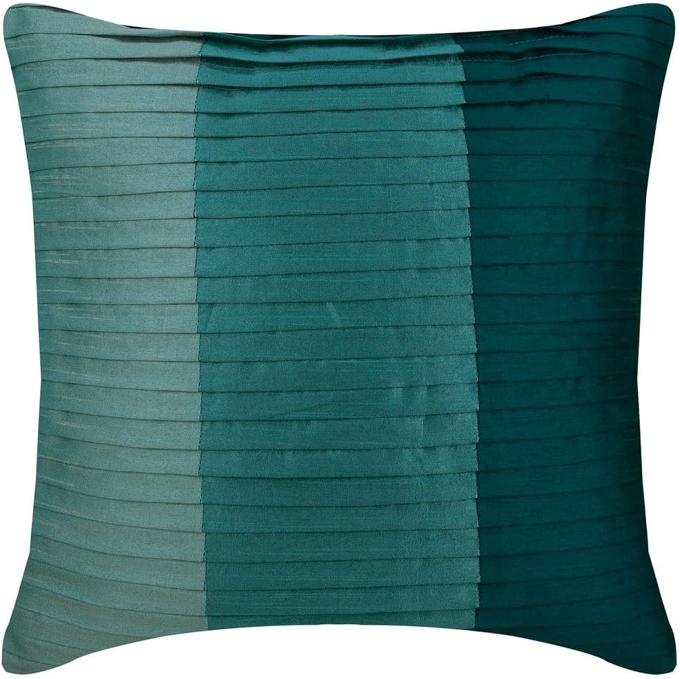 The HomeCentric Throw Pillow Cover, Blue Decorative Couch Pillow Cases 16x16 inch (40x40 cm) Art Silk Throw Pillows for Couch, Striped, Contemporary Pillow Covers Easter - Shades of Teal