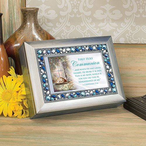 Cottage Garden First Holy Communion Brushed Silver Finish Jeweled Lid Jewelry Music Box Plays Tune Ave Maria #TOP4