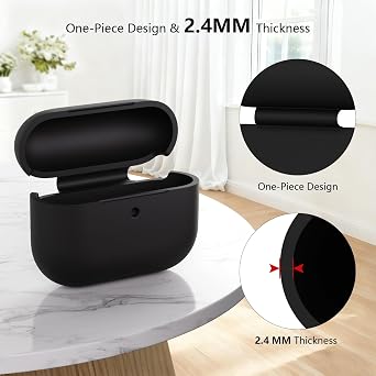 Silicone Case Compatible with Airpods AirPods Pro 3rd Generation Case Cover, Soft Silicone Full Drop Protection Shockproof Case for Airpods Pro 3 with Lanyard, Front LED Visible, Black