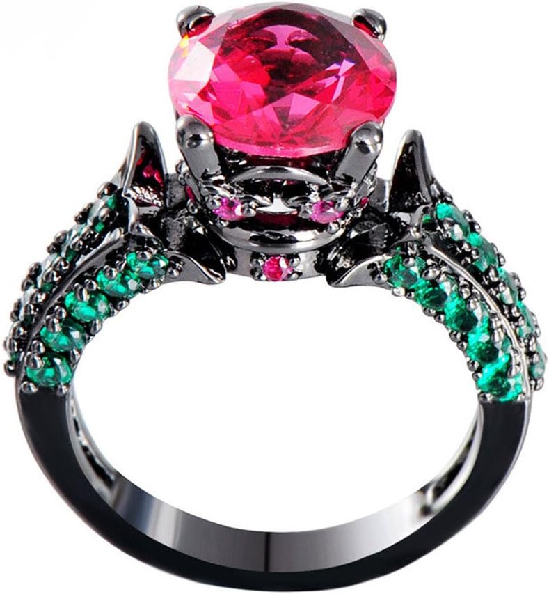 Luxussay Vintage Design Hot Pink Sapphire Jewelry Green Emerald Wedding Rings