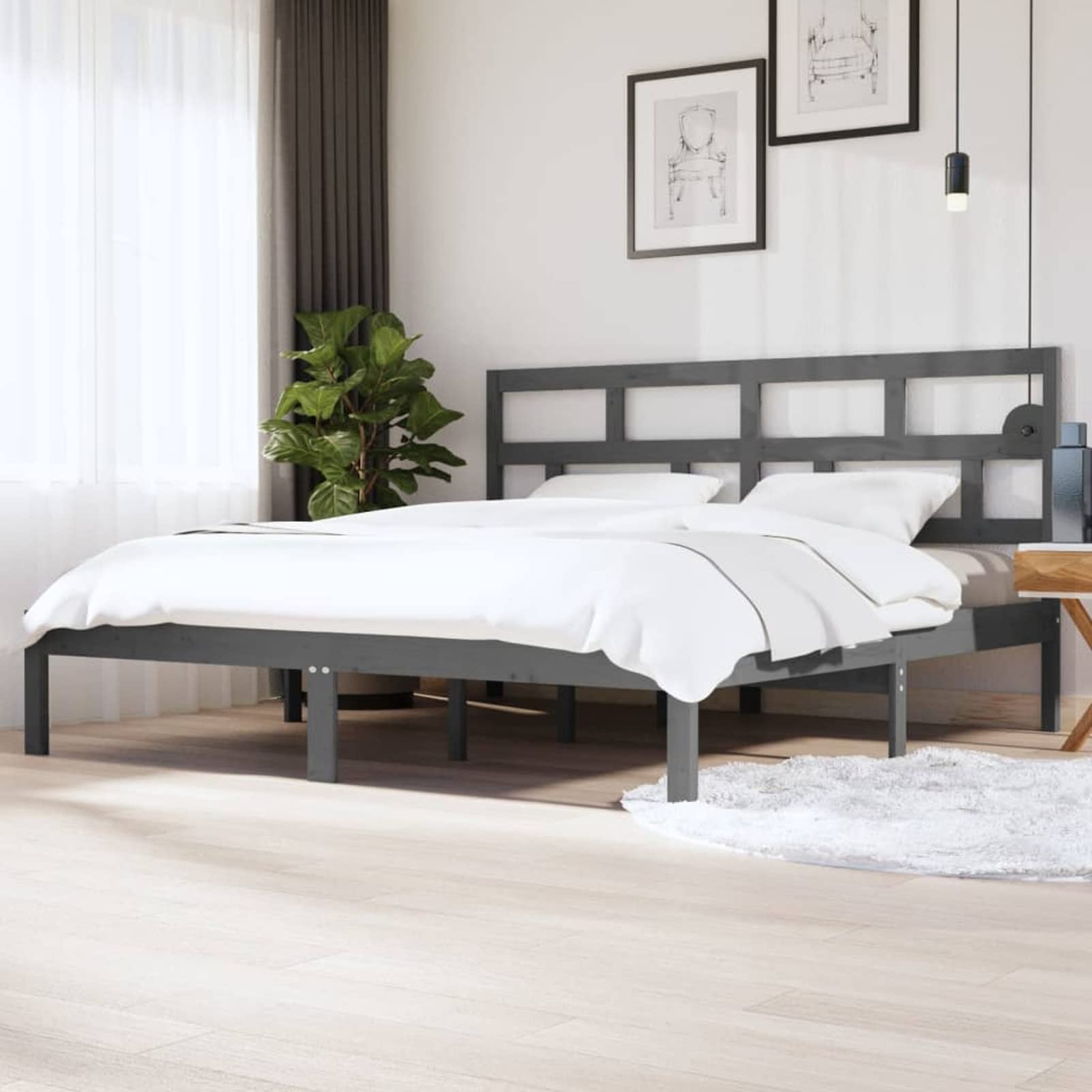 Homgoday Somier,Estructura de Cama de Madera Maciza de Pino Gris 200x200 cm Estructura Cama 75/90/120/135/140/160/180/200x200cm Cama Individual Cama Matrimonio Anti-Ruido y fácil de Montar