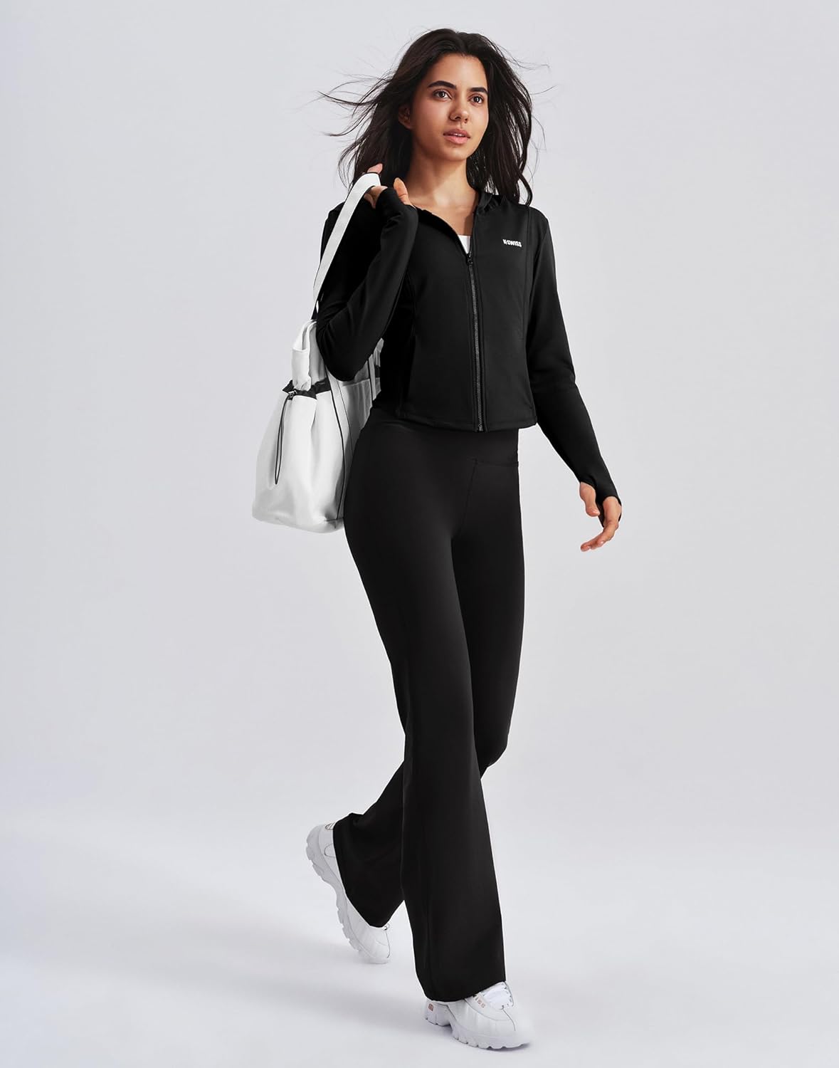 K-SWISS Women's Cropped Workout Jacket - Zip Up Slim Fit Lightweight Tops - Athletic Jackets with hood & Thumb holes - Image 7