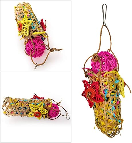 Miniatura 5 de POPETPOP Trituradora de juguetes para pájaros, paquete de 2 juguetes de trituración de loros, trituradora de bambú, trituradora de forraje, juguete