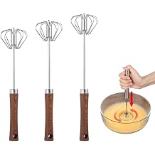 Upgrade Thicker 3 pcs Stainless Steel Semi-Automatic Whisk Hand Push Whisk Blender Hand Push Mixer Stirrer for Making Cream, Whisking, Beating and Stirring-Silver
