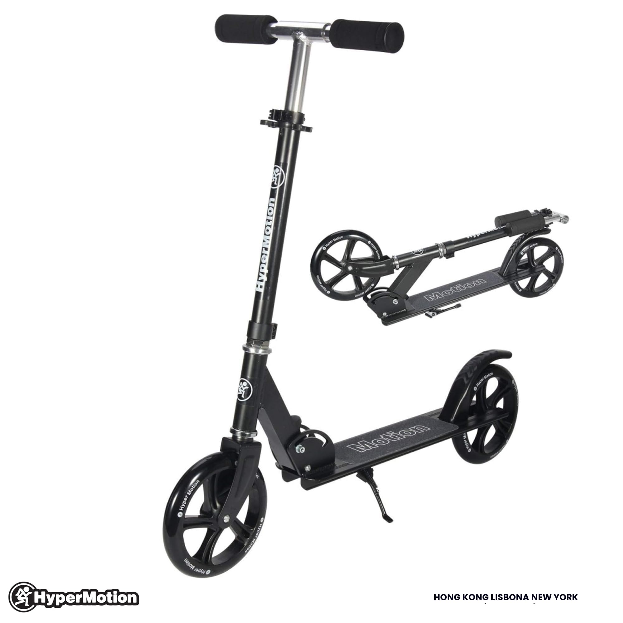 HyperMotion ROCKSTER Monopattino per adolescenti e adulti (carico massimo 100 kg) pieghevole, ruote grandi 200 mm in poliuretano, freno a piede, cuscinetti ABEC-7, antiscivolo, altezza manubrio 78-98