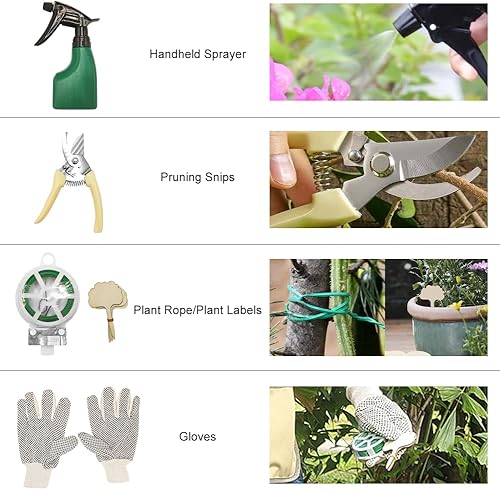 Miniatura 5 de Kit de herramientas de jardinería de acero inoxidable resistente de 12 piezas con organizador de almacenamiento, bolso y delantal de herramientas,