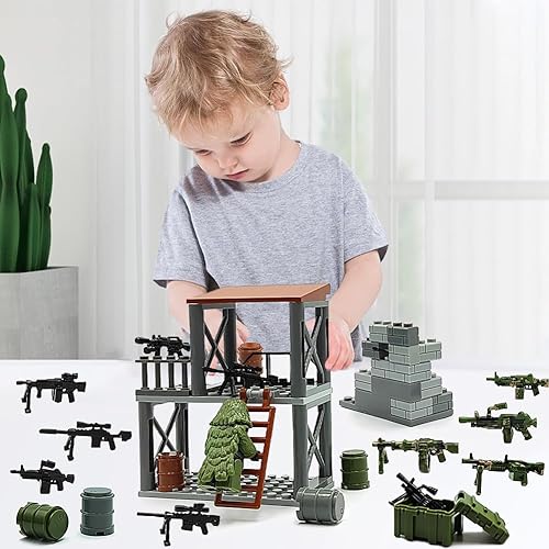 Miniatura 5 de Guns Military Base Post Camouflaged Army Battle Brick Toys Weapon Sets Accessories Compatible with Major Mini Figure for 6-12 Boys Gifts (Camouflage)