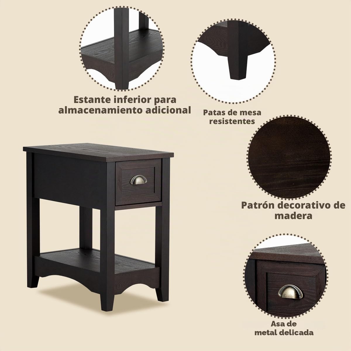 LIFEZEAL Mesita de Noche de Madera Vintage (Nogal, 1)