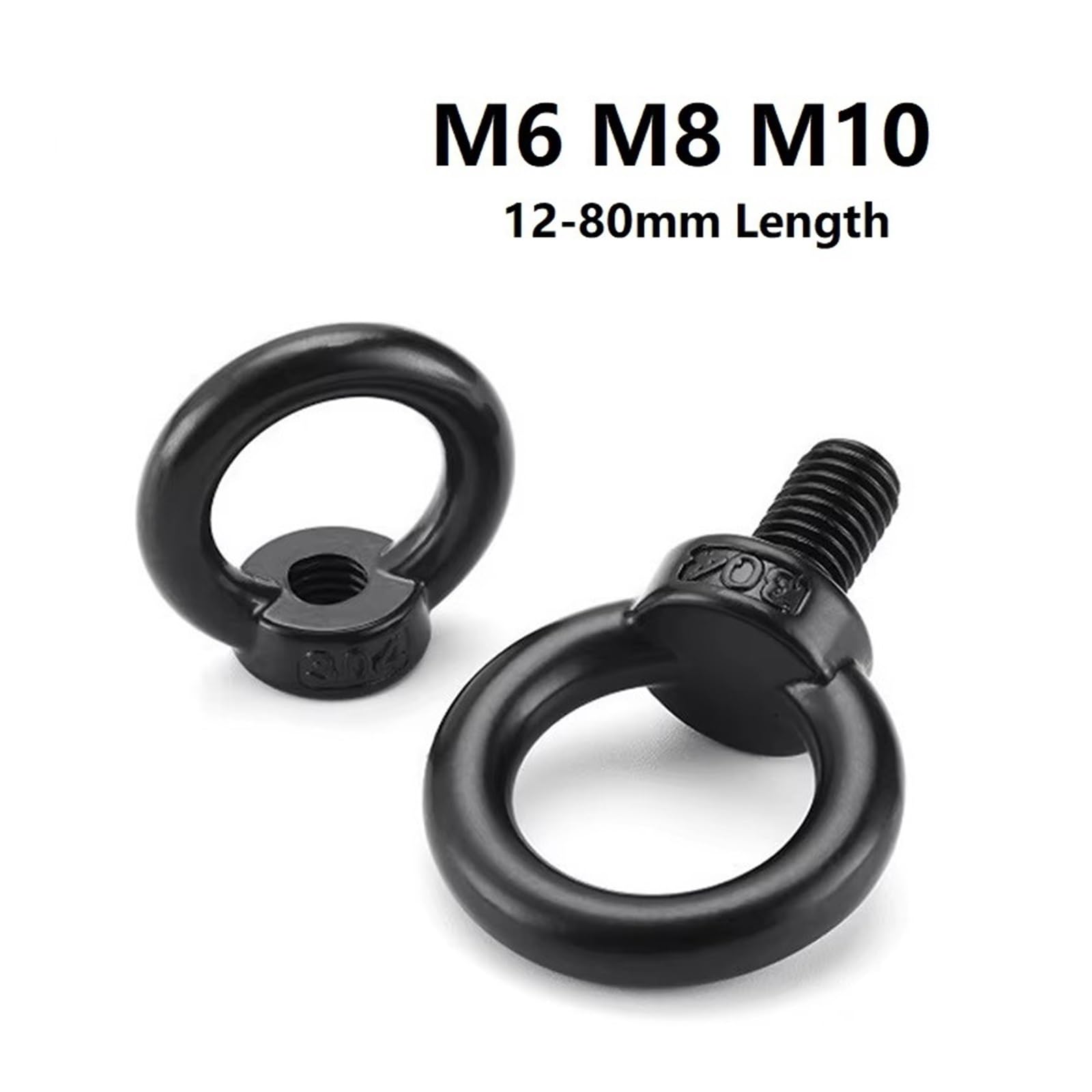 Pierścień podnoszenia Śruby Nakrętki | M6 M8 M10 czarny 304 stal nierdzewna (M10x70mm 2pcs)