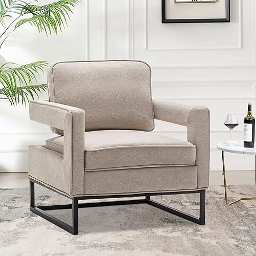 Miniatura 8 de Andeworld Silla decorativa, sillón de mediados de siglo, tapizado, moderno, para lectura, descanso, sala de estar, dormitorio, apartamento (beige)