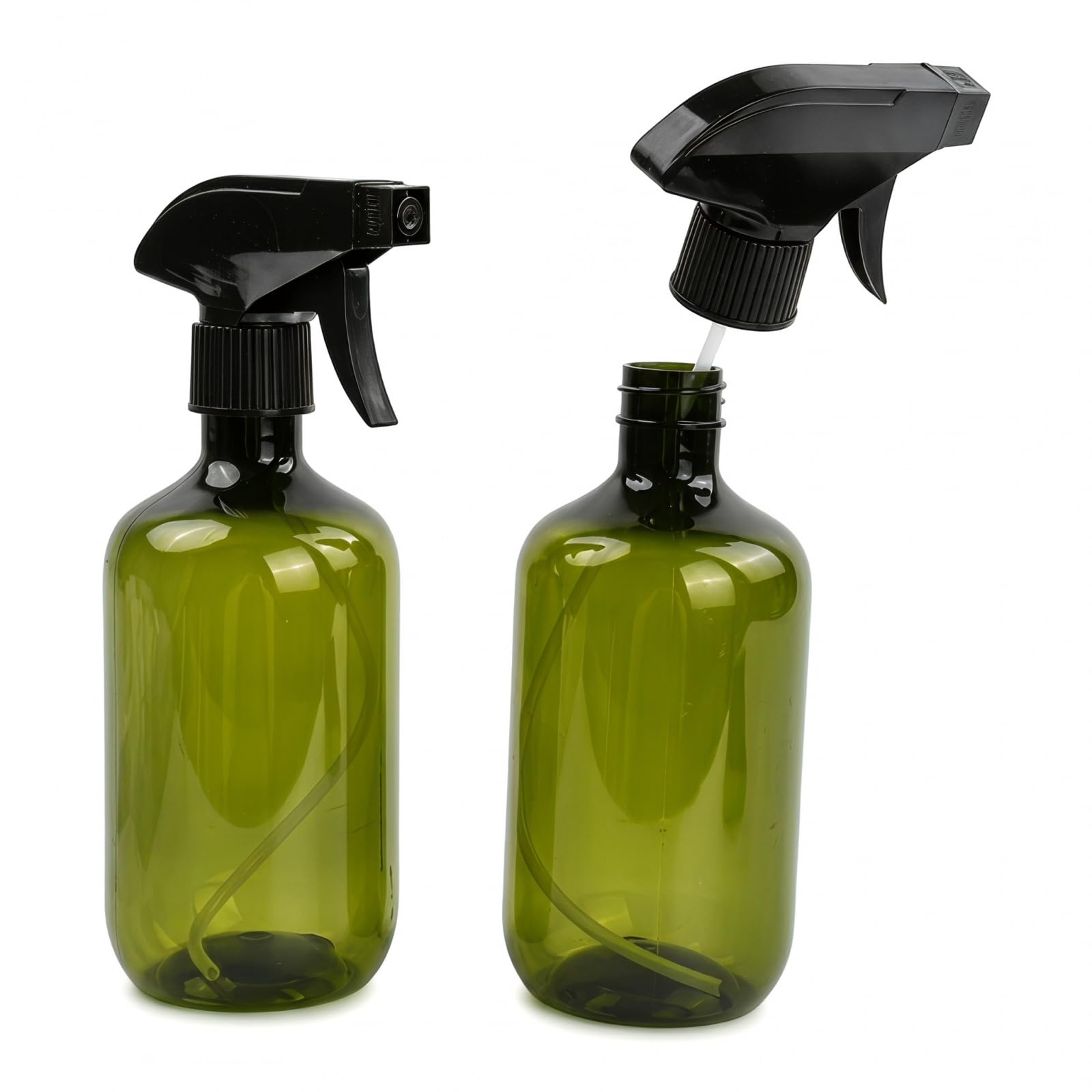 Pack de 2 Botellas Pulverizadoras 500 ml, Spray Recargable con Boquilla Ajustable, Antigoteo, Pulverizador de Plástico Ligero para Limpieza, Plantas, Cabello y Hogar, Verde Oscuro