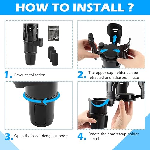 Miniatura 6 de Expansor de portavasos 2 en 1 para automóvil, multifuncional expandible con soporte de vaso giratorio de 360, extensor adaptador para automóvil con