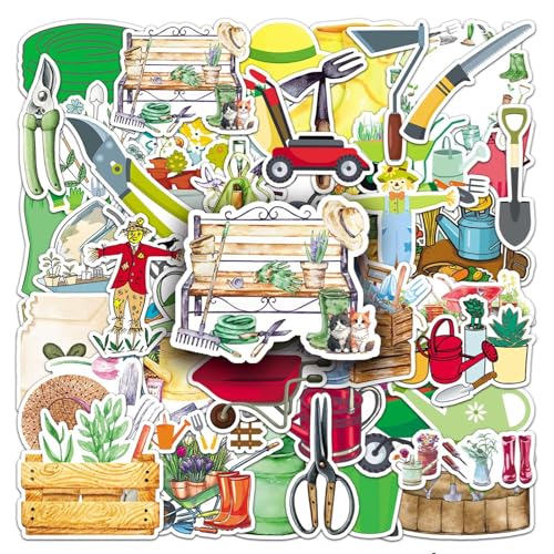 50PCS Gardening Tools Stickers, for Scrapbooking,Laptops,Phones,and Water Bottles,Garden Theme Decals