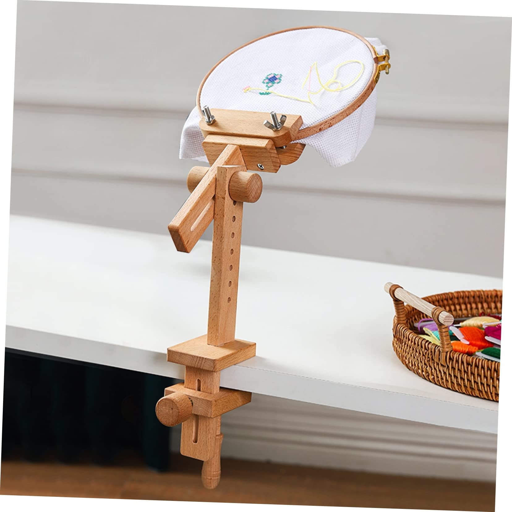 UTHCLO Bastidor de Bordado de Madera Ajustable para Mesa, Soporte Rotatorio 360° 20 Aros para Punto de Cruz, Herramienta Artesanal para Manualidades DIY para Aficionados y Principiantes