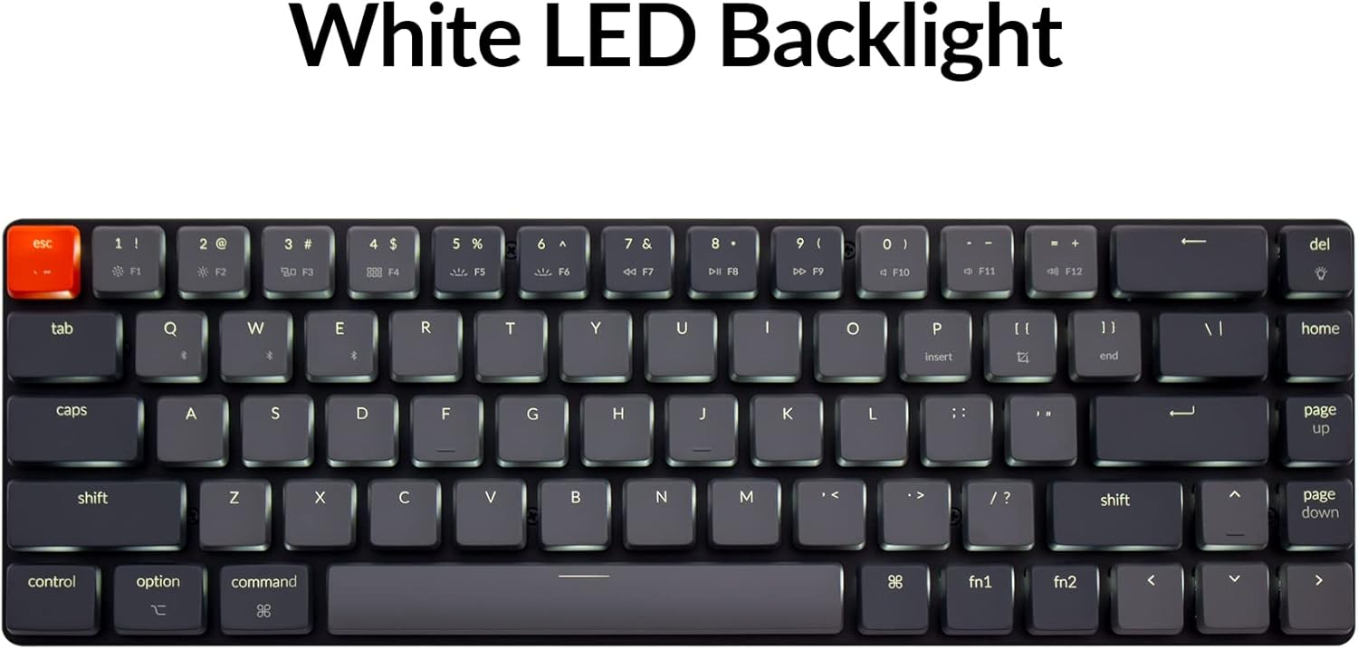 Keychron K7, 68 Keys Ultra-Slim Wireless Bluetooth/Wired Mechanical Keyboard with Low-Profile Gateron Mechanical Blue Switch, White LED Backlit Compatible with Mac Windows