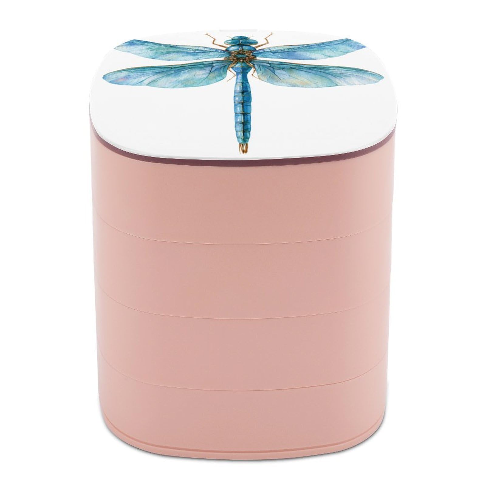 Jubonexis Watercolor A Dragonfly with Translucent Blue Wings Jewelry Boxes for Women, Earring Holder Organizer Rotating Jewelry Organizer for Necklaces Bracelets Ring
