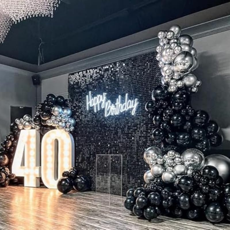 Black Shimmer Wall Backdrop 48pcs Sequin Shimmer Backdrop Panels, Photo Backdrops for Birthday, Anniversary, Wedding, Party Decoration